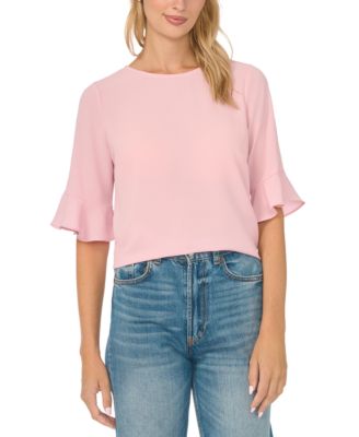Women's Crewneck 3/4-Sleeve Ruffled Cuff Blouse