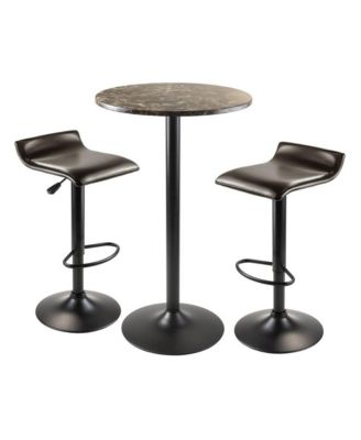 3pc Pub Set, Round Faux Marble Top, 2 Swivel Stools, Metal Base