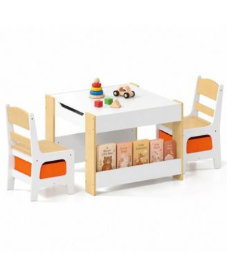3-in-1 Kids Activity Table and 2 Chairs Set with Storage, Removable Top and Chalkboard
