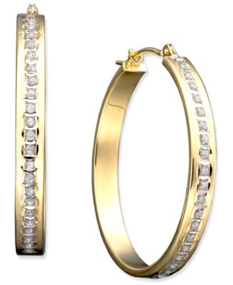 Italian Gold - 14k Gold Diamond Accent Bold Hoop Earrings