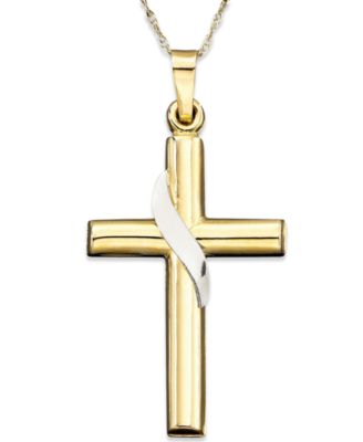 14k Yellow Gold Religious Cross Charm Pendant - High Polished Gold Necklace Charm