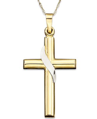 14k Two-Tone Gold Cross With Sash Pendant - Necklaces - Jewelry ...