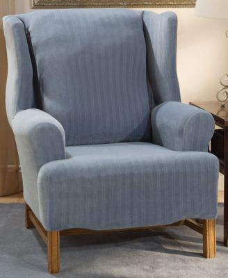 Sure Fit - "Stretch Pinstripe" Slipcover, Wing Chair
