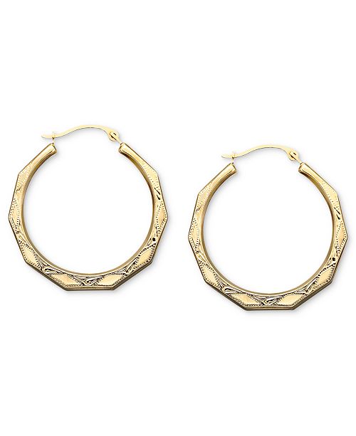 Diamond Fascination 10k Gold Earrings Engraved Hoop And Reviews Earrings Jewelry And Watches