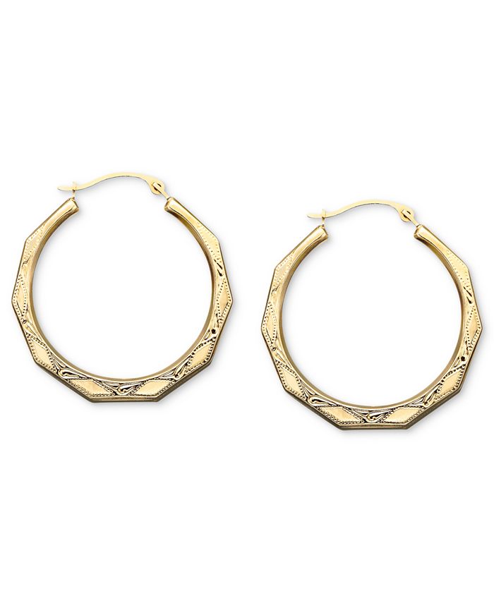Diamond Fascination 10k Gold Earrings Engraved Hoop Macy s