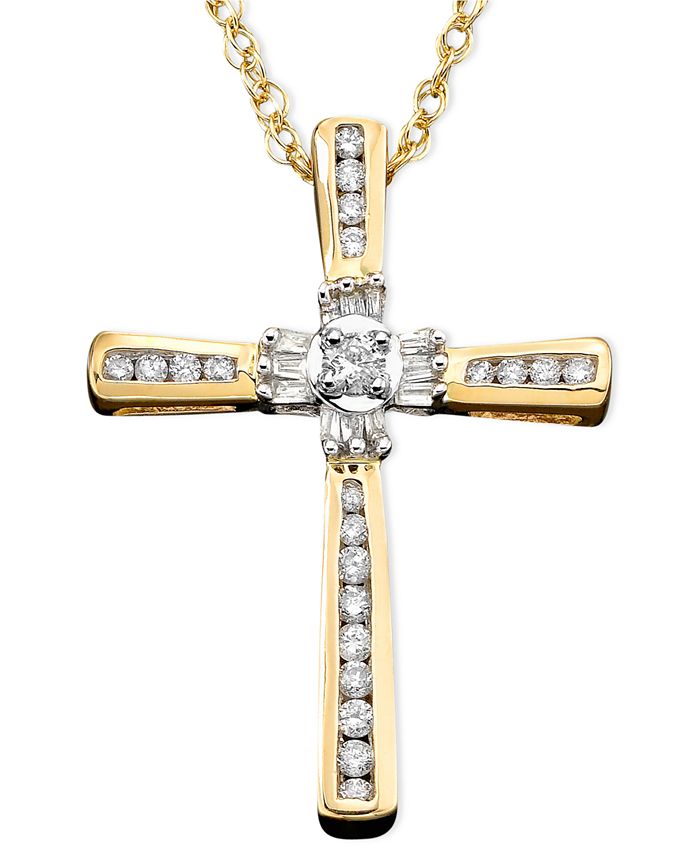 Macy's - 14k Gold Pendant, Diamond Cross (1/4 ct. t.w.)