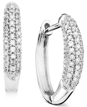 image of 14k White Gold Earrings, Diamond Oval Hoops (1/4 ct. t.w.)