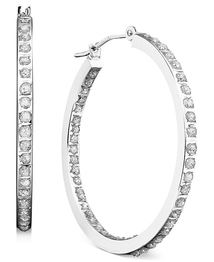 Diamond Fascination Diamond Accent Hoop Earrings in 14k White or Yellow