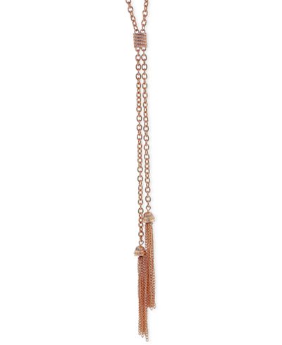 2028 Rose Gold-Tone Tassel Lariat Necklace