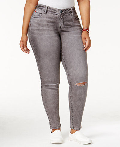 SLINK Jeans Trendy Plus Size Ripped Rocky Grey Wash Skinny Jeans