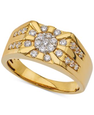 Men's Diamond Cluster Ring (3/4 ct. t.w.) in 10k Gold - Macy's