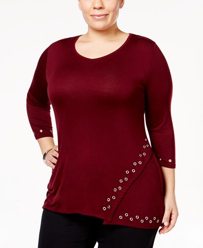 Belldini Plus Size Embellished Asymmetrical Top