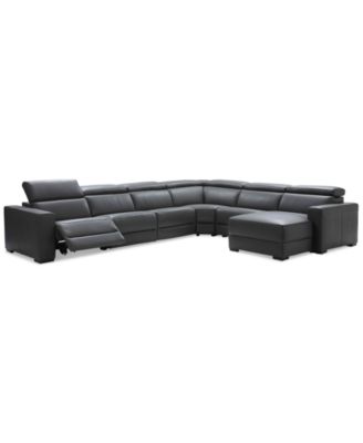 Nevio 6-pc Leather Sectional Sofa with Chaise, 1 Power Recliner and Articulating Headrests, Created for Macy's