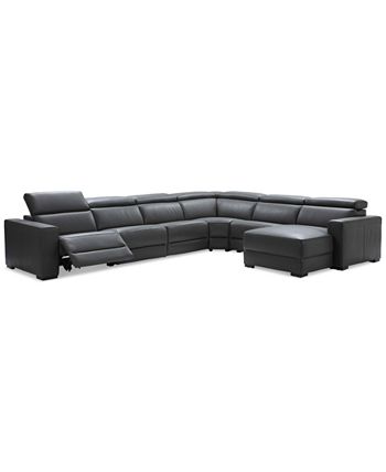 Furniture - Nevio 6-Pc. 1 Power Leather Sectional with Chaise, Only at Macy's