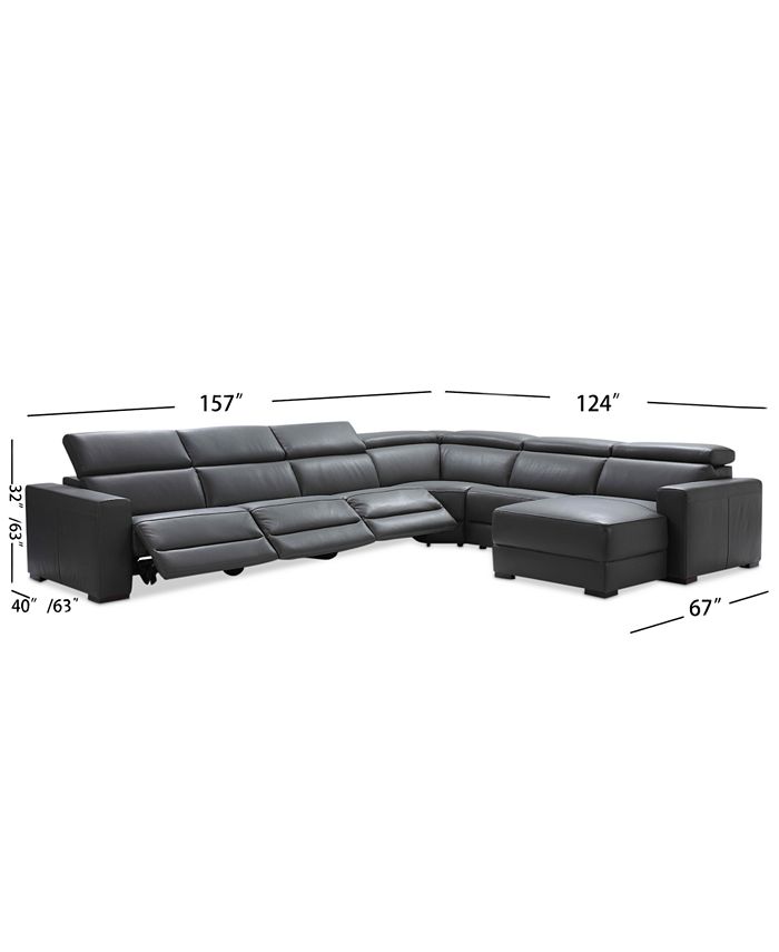 Furniture Nevio 6pc Leather Sectional Sofa with Chaise, 3 Power