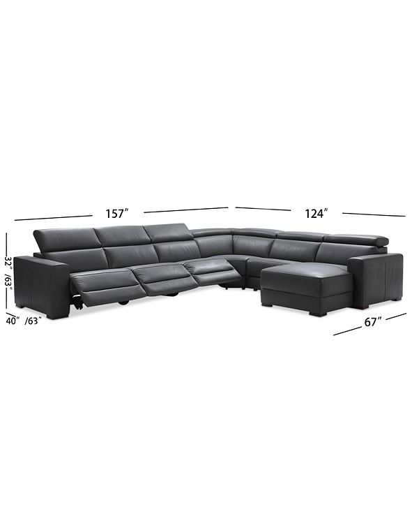Furniture Nevio 6-pc Leather Sectional Sofa with Chaise, 3 Power
