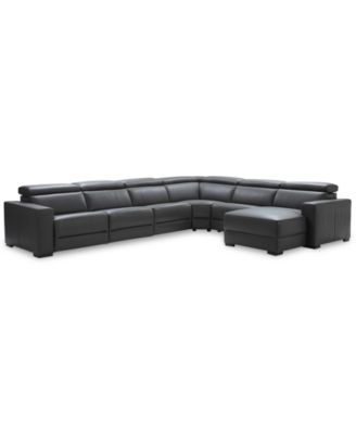 Nevio 6-pc Leather Sectional Sofa with Chaise, 3 Power Recliners and Articulating Headrests, Created for Macy's