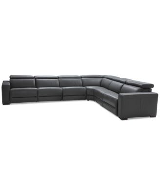Nevio 6-pc Leather "L" Shaped Sectional Sofa with 3 Power Recliners and Articulating Headrests, Created for Macy's