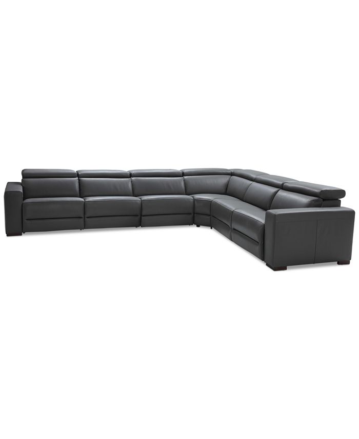 Furniture Nevio 6pc Leather "L" Shaped Sectional Sofa with 3 Power