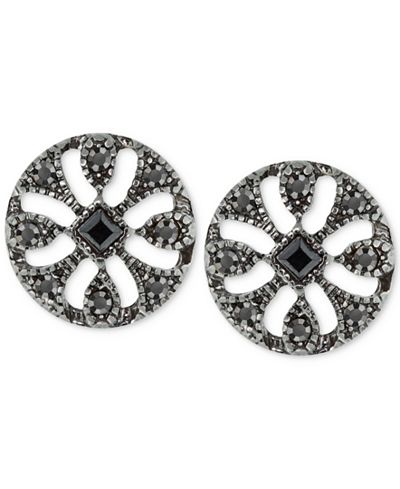 2028 Hematite-Tone Openwork Jet Stone and Pavé Stud Earrings