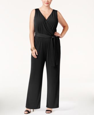 NY Collection - Plus Size Jumpsuit, Sleeveless Belted