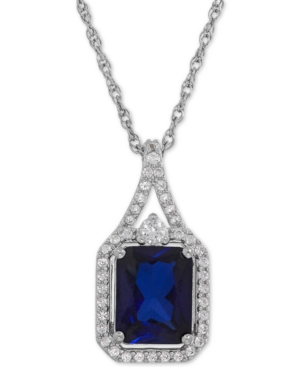 Macy's Lab-created Blue Sapphire (3 Ct. T.w.) And White Sapphire (1/4 Ct. T.w.) Pendant Necklace In Sterlin In Blue