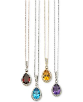 Macy's Diamond Accented Semi-Precious Pendant Necklace in 14k White ...