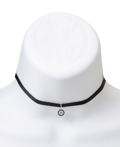Giani Bernini Cubic Zirconia Evil Eye Choker Necklace in Faux Leather and Sterling Silver, Only at Macy's