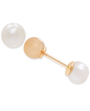 image of Children-s Cultured Freshwater Pearl (3-3/4mm) June Birthday Reversible Earrings in 14k Gold