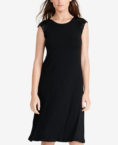 Lauren Ralph Lauren Beaded Cap-Sleeve Jersey Dress