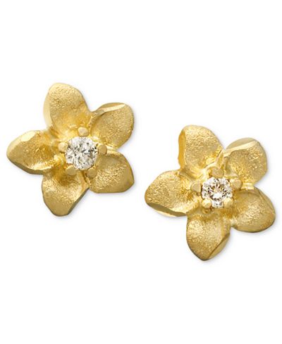 Children's 14k Gold Earrings, Diamond Accent Flower Studs - Earrings ...