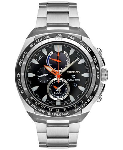 Seiko Men's Solar Chronograph Prospex World Time Stainless Steel Bracelet Watch 44mm SSC487