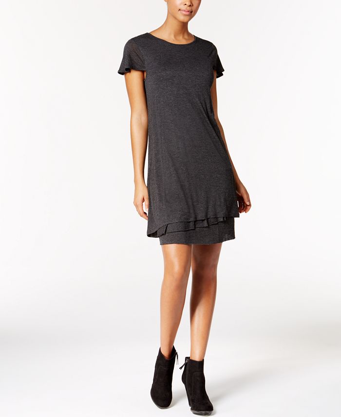 Robe Shift Kensie Femme - Noir/charbon, Taille XL, Manches Capuces, Ourlet à étages, Neuf Avec étiquettes