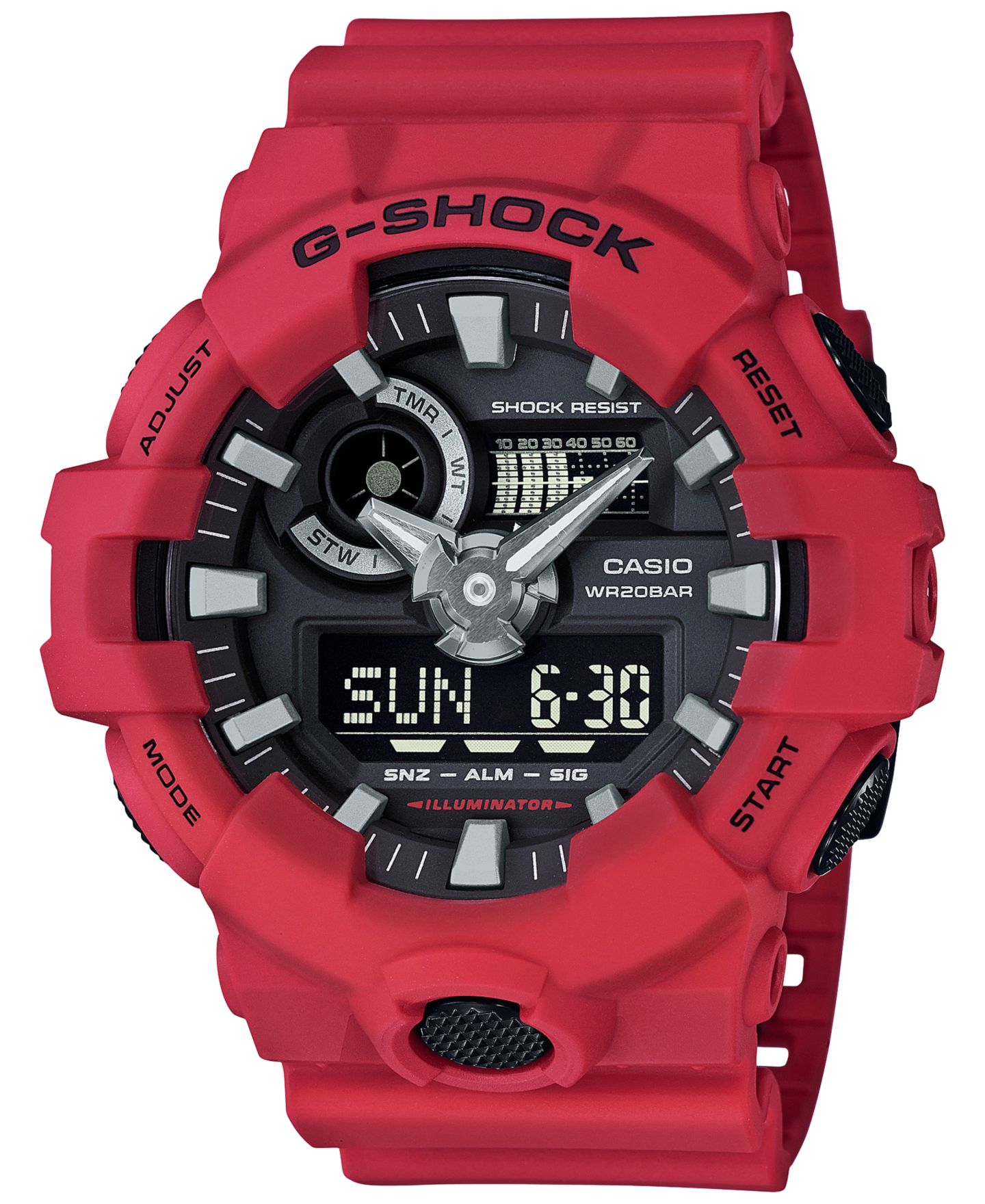Мужские часы G-Shock Analog-Digital Red Resin Strap Watch 53x58mm GA700-4A, цвет: Красный / Чёрный — фото 1