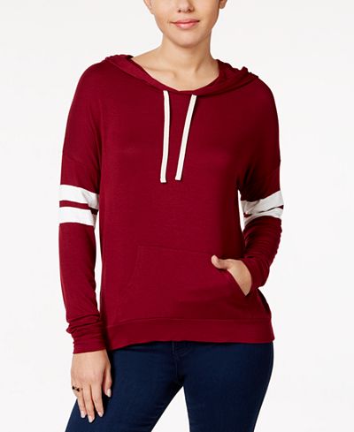 Hippie Rose Juniors' Striped-Sleeve Hoodie
