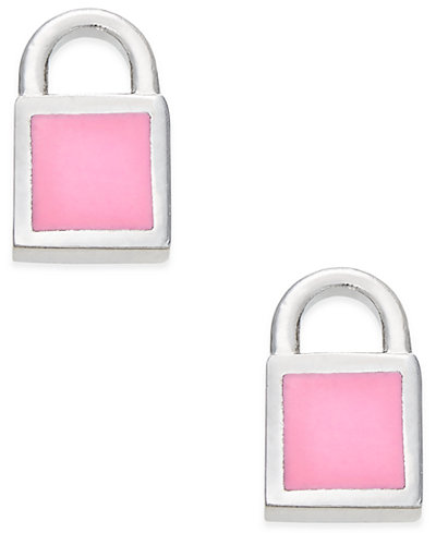 Marc by Marc Jacobs Silver-Tone Pink Enamel Padlock Stud Earrings