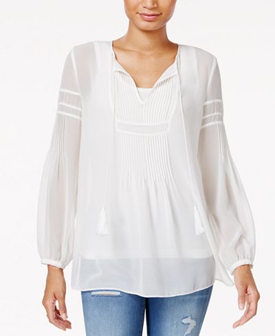 Tommy Hilfiger Sheer Split-Neck Top, Only at Macy's