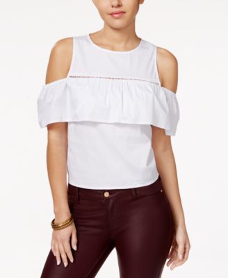 BCX - Juniors' Cold-Shoulder Ruffled Blouse