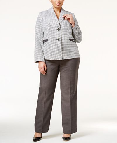 Le Suit Plus Size Two-Button Houndstooth Jacket Pantsuit