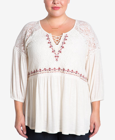 Eyeshadow Trendy Plus Size Embroidered Lace Top