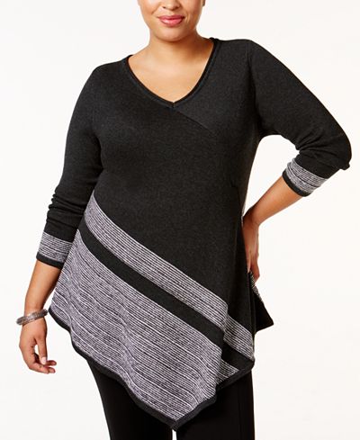 Belldini Plus Size Asymmetrical Colorblocked Sweater