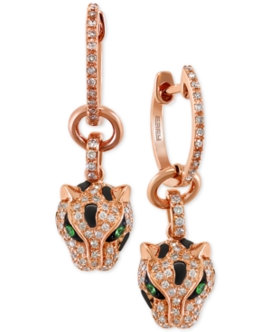 image of Signature by Effy Diamond (3/8 ct. t.w.) and Tsavorite Accent Panther Drop Earrings in 14k Rose Gold