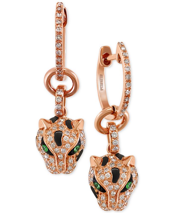 EFFY Collection Signature by EFFY® Diamond (3/8 ct. t.w.) and Tsavorite  Accent Panther Drop Earrings in 14k Rose Gold - Macy\'s