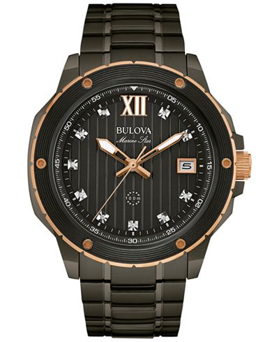 Bulova Men's Marine Star Diamond Accent Gray Stainless Steel Bracelet Watch 47mm 98D128