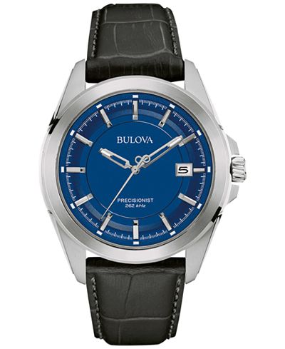 Bulova Men's Precisionist Dark Brown Leather Strap Watch 43mm 96B257