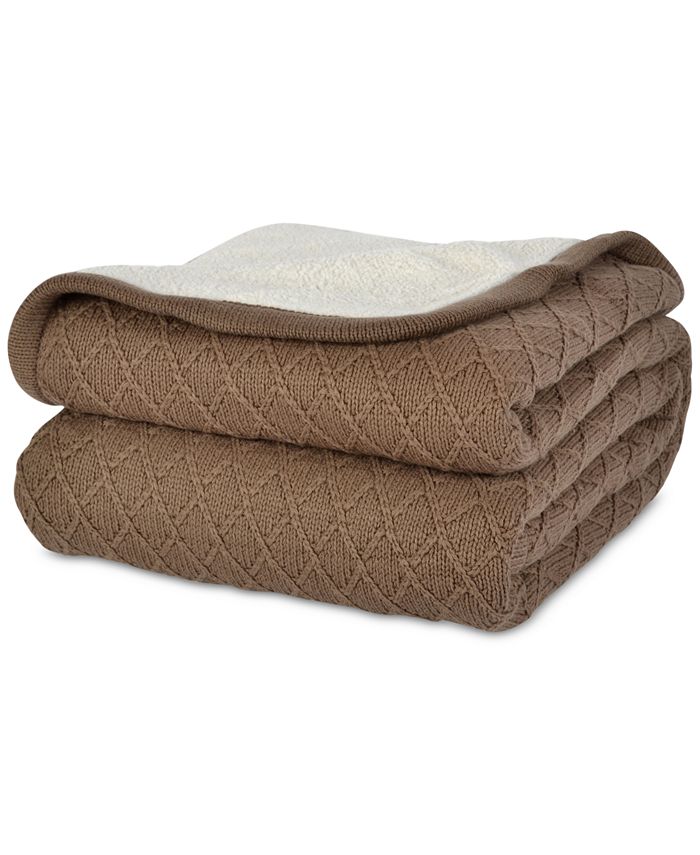 Berkshire Reversible DiamondKnit to Sherpa Fleece Twin Blanket Macy's