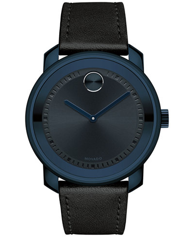 Movado Men's Swiss Bold Black Leather Strap Watch 43mm 3600408