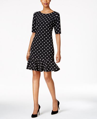 Jessica Howard Petite Polka-Dot Flounce Dress