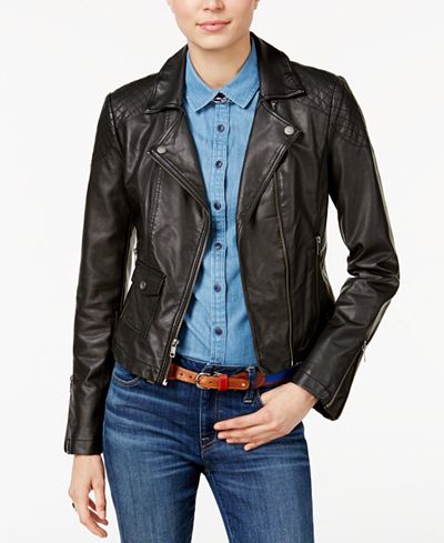 Tommy Hilfiger Faux-Leather Moto Jacket, Only at Macy's