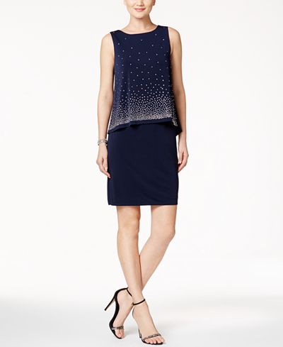 Jessica Howard Petite Popover Sequined Sheath Dress